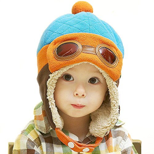 Happy Will Pilot Aviator Fleece Warm Wool Hat Cap with Earmuffs for Kids (Blue)