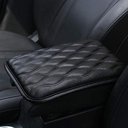 QINU Auto Center Console Cover Armrest Pads, PU Leather Universal Car Center Console Box Arm Rest Pads Cushion Protector (Black)