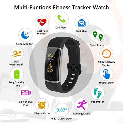 Fitness Watch Activity Tracker with Heart Rate Monitor - Slim Waterproof Smart Watch with Sleep Monitor, Step&Calorie Counter, Pedometer, Call/SNS Remind for Women Men Kids - Thumbnail 6