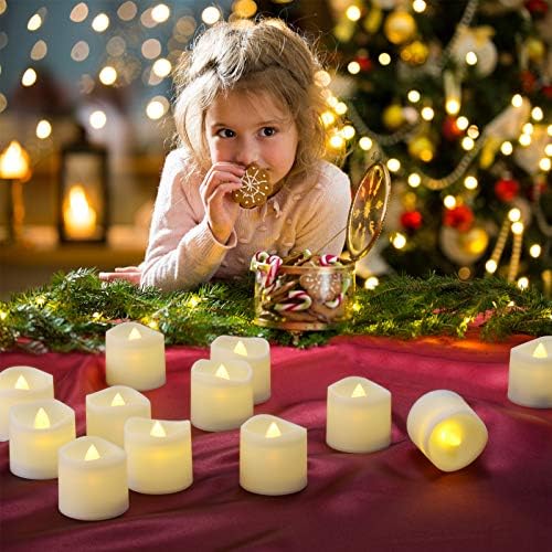 Flickering Tea Lights with 6 Hours Timer, Ymenow 12pcs CR2450 Battery Operated LED Flameless Tealight Bulk Bright Electric Candles for Home Christmas Wedding Birthday New Year Party Decor - Warm White