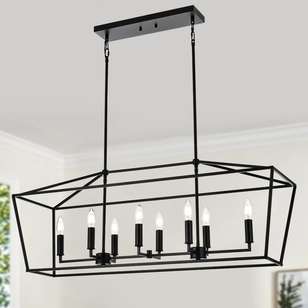 TODOLUZKitchen Island Light in Matte Black Finish, Modern 6-Lights Pendant Lighting Fixtures, Farmhouse Dining Room Chandelier for Pool Table, E12 Bulb Base