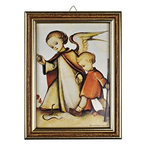 Motivationsgeschenke Hummel Bild Schutzengel mit Kind Wandbild Holz-Rahmen Braun/Gold 17 cm Wanddekoration Cover