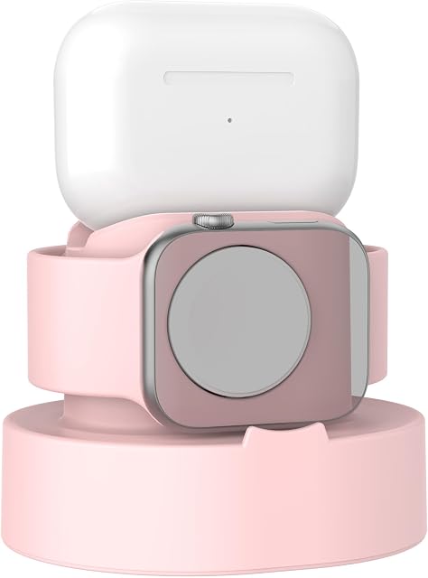 SOKUSIN Stand for Apple Watch Charger - iWatch AirPod Charging Stand Holder Dock Compatible with Apple Watch Series 9 8 Ultra2 Ultra SE2 7 6 SE 5 4 3 2 and AirPods 1/2/3/ProNightstand Mode Pink