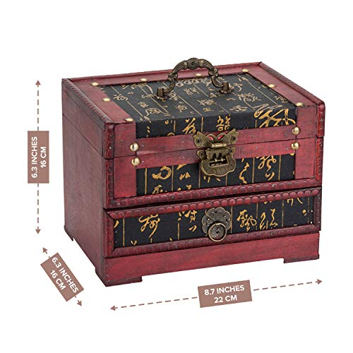 Primo Supply Rustic Wooden Lock Box - Asian-Style Box With Drawer - Rustic Decor Wooden Box Organizer - Tabletop Decorative Box - Storage Chest With Lock - Storage Trunk - Mens Jewelry Box #TOP4