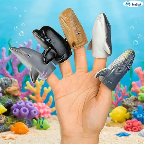 Image of FunBlast Ocean Animals Finger Puppets Toys for Kids - Pack of 5 Rubber Puppets Toys for Toddlers, Washable Finger Puppets for Children, Colorful Storytelling Puppet Toy Kids (Multicolor)