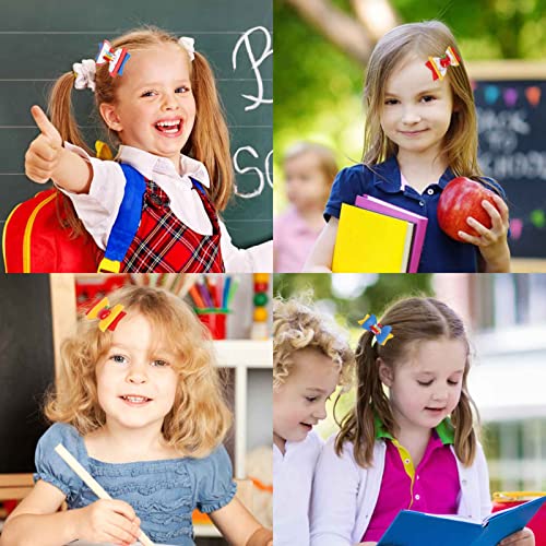 Image of Whaline 6Pcs Back to School Bow Hair Clips Apples Book Blackboard Hair Bow Barrette Colorful Pu Leather Hairgrips for First Day of School Classroom Girls Students Hairs Accessories Kindergarten