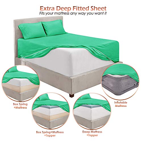 Image of Hearth & Harbor Extra Deep Pocket King Sheets - 4 Piece Hotel Luxury King Sheet Set Fits Up to 24 inch Mattress - Ultra Soft Luxury King Bed Sheet Set - Soft & Breathable, King, Mint Green