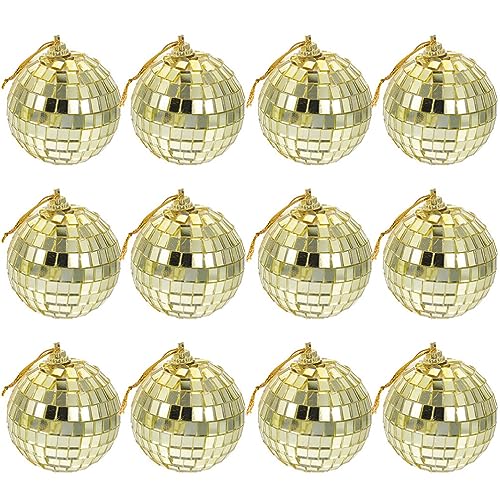 Cabilock Christmas Tree Decoration Balls, 12pcs Reflective Mirror Ball, Mini Disco Balls, Wedding Hanging Balls, 70s Theme Party Baubles Pendant Ornaments