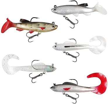 Valkyrie 5 Pieces Soft Silicone Back Double Needle Fake Fishing Rod Bait Set Wobbler T-tail Sweet and Salt Water Compatible