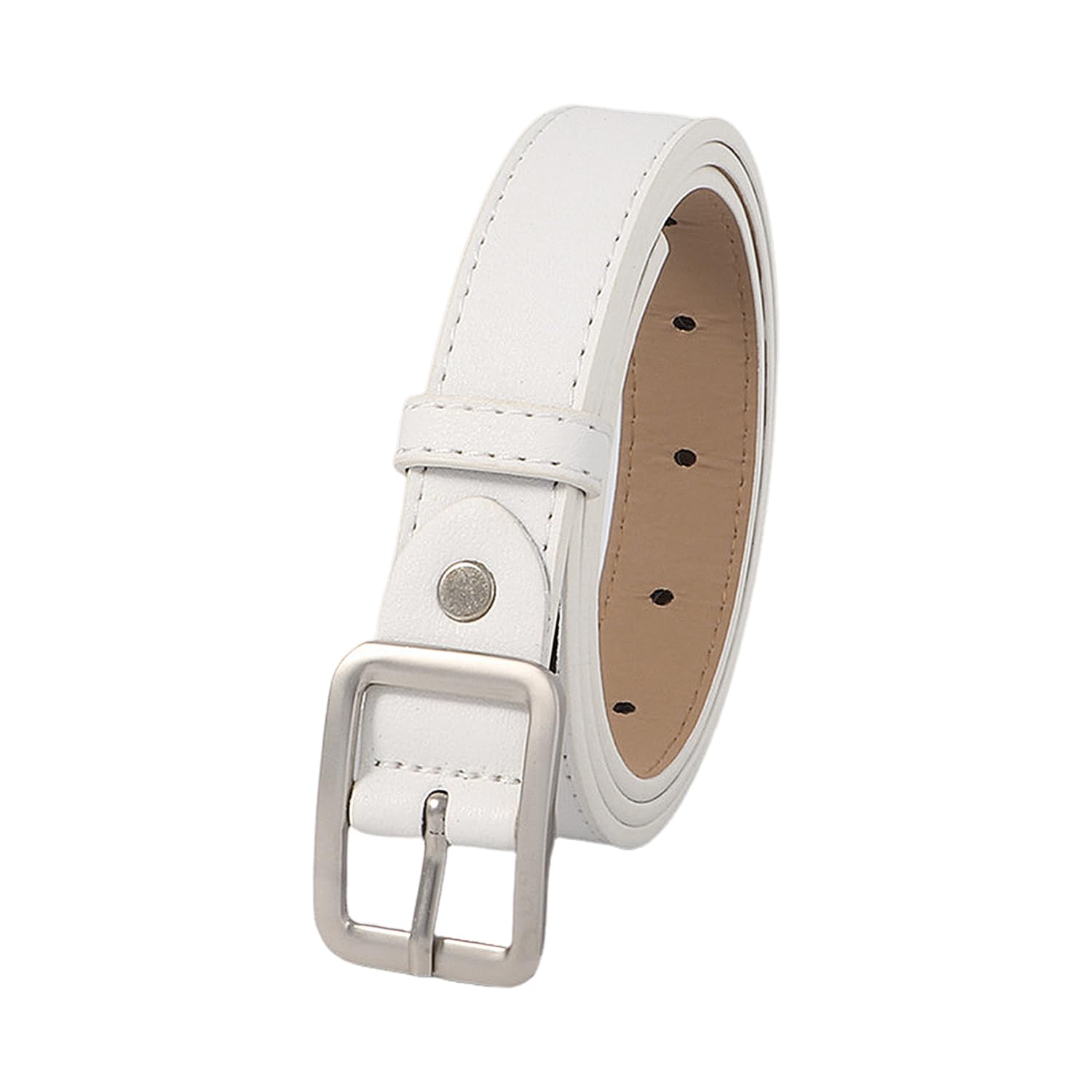 1 Piece White Women'S Belt, Simple Thin Belt, Clothing Accessories, Pu Leather Belt.