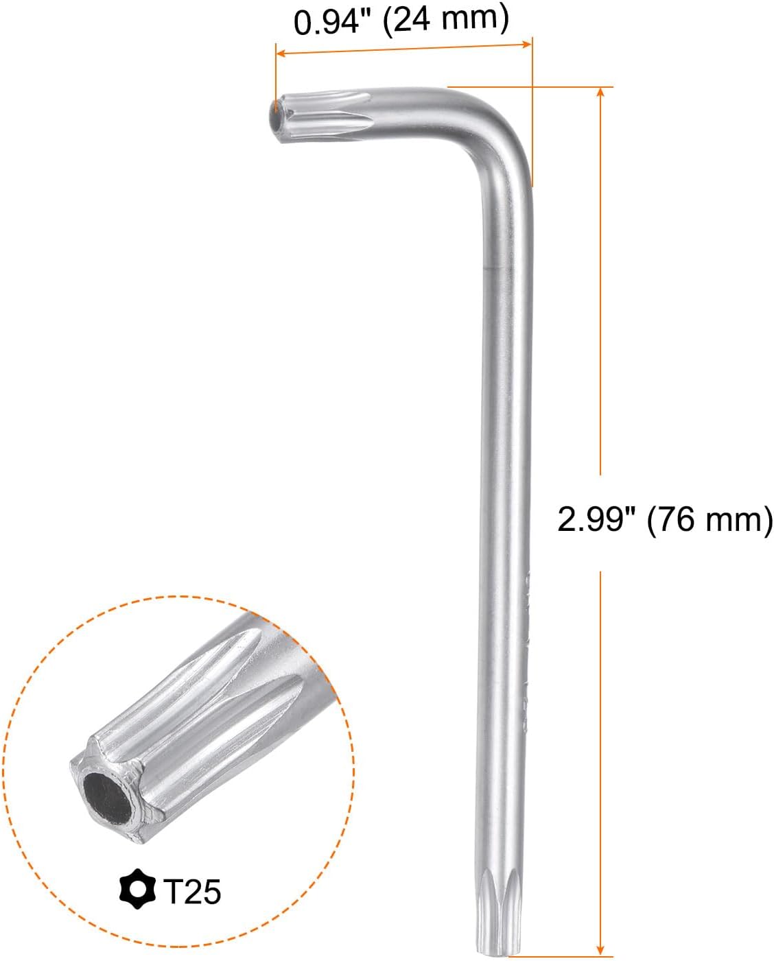 HARFINGTON T25 Tamper Proof Torx Star Key Bit Wrench 2.99" L-Shaped 6 Points Wrenches Chrome-Vanadium Steel Hand Tool for Automotive/Home Repairs