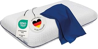 Ergonomisches Visco Nackenstützkissen für Seitenschläfer & Rückenschläfer. Orthopädisches Nackenkissen Memory Foam. HWS Kopfkissen zur Entlastung der Halswirbelsäule, 70x40 cm, Blauer Bezug