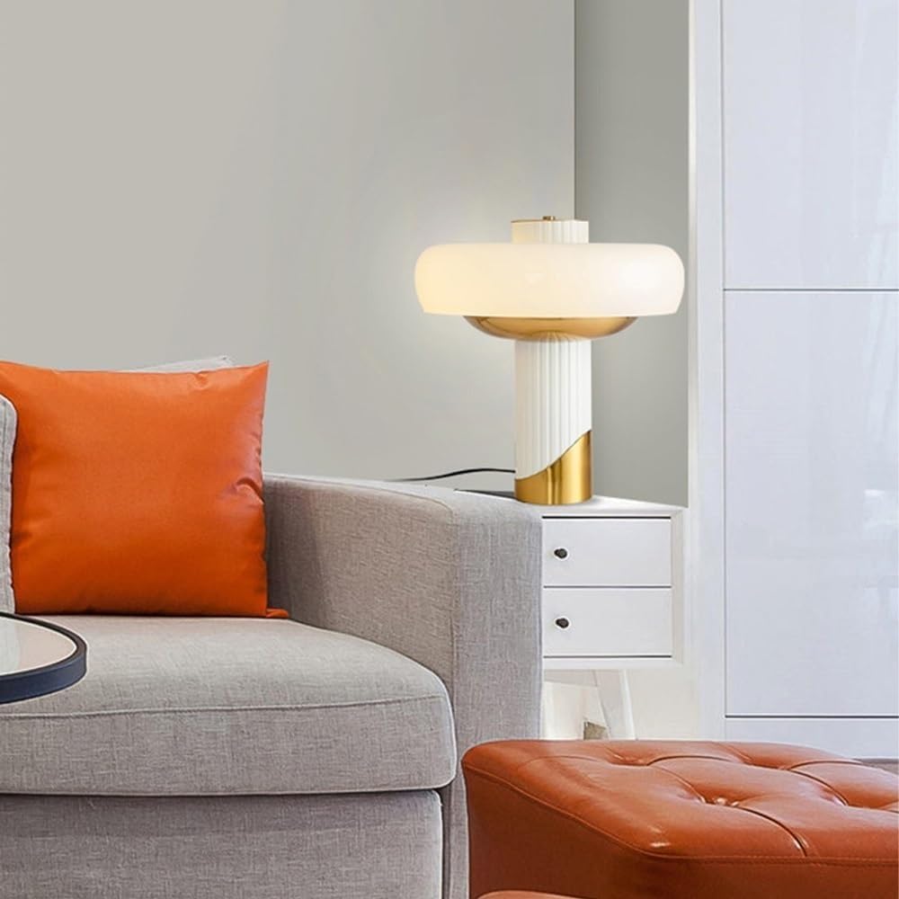 Lampade da tavolo E14, con paralume in vetro bianco latte, piccola lampada con funzione di protezione degli occhi, camera da letto con filo soggiorno