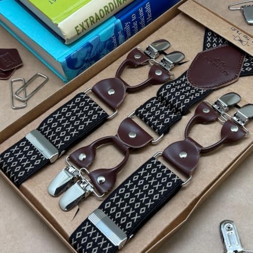 Image of The Tie Hub Suspenders for Men Elastic Adjustable Y Back Braces with Strong Metal Clips for Wedding Formal Office Wear