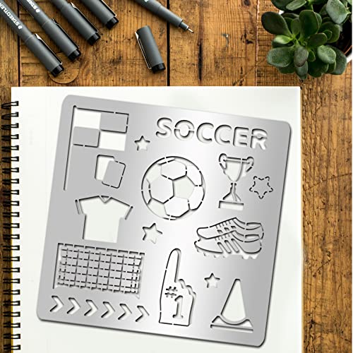 Infunly Soccer Stencil For Painting Stainless Steel Sport Football Drawing Stencils 6.15 Inches Championship Trophy Football Boots Metal Stencil Soccer Theme Stencils For Diy Painting Home Decor thumb #6