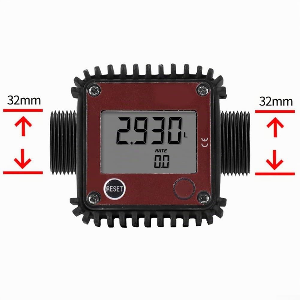 DN25 Digitaler Durchflussmesser Für Öl, Wasser, Diesel, Zahnradmesser, Externe Gewinde, 10-100L/min, Messgenauigkeit ±1%, Wiederholgenauigkeit ±0,5%, Kunststoff-Aluminiumlegierung, Rot+Schwarz