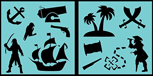 Auto Vynamics - STENCIL-PIRATESET01-10 - Detailed Classic Pirates & Pirating Stencil Set - Includes Multiple Pirates, Ship, Parrot, More! - 10-by-10-inch Sheet - (2) Piece Kit - Pair of Sheets