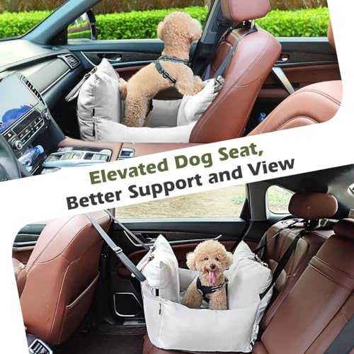Pawaboo Hunde Autositz für Kleine Hunde, Wasserdicht Hundeautositz mit festen Schnallen und Sicherheitsleine, Verdickt Hundesitz Reisetasche Hund Auto Sitz mit Weicher Füllung, Bis zu 25lbs, Hellgrau