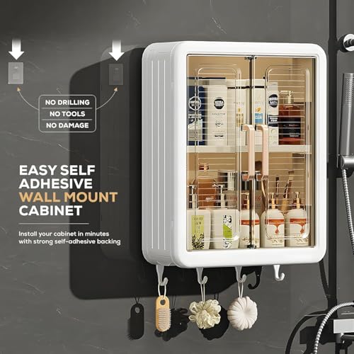 Image of Freshmage Bathroom Cabinet with 2 Doors - Wall Mounted Storage Cabinet for Bathroom Essentials, Skincare & Makeup | Bathroom Shelf & Organizer Cabinet for Home, 3 Layer (White)