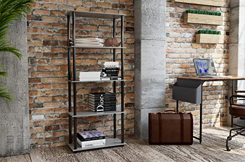 Image of Furinno TURN-N-TUBE Storage Shelves, 5-Tier Book Shelf, Corner Shelf, Toolless Open Shelves, for Organization and Storage, Living Room, Garage, Home Office, French Oak