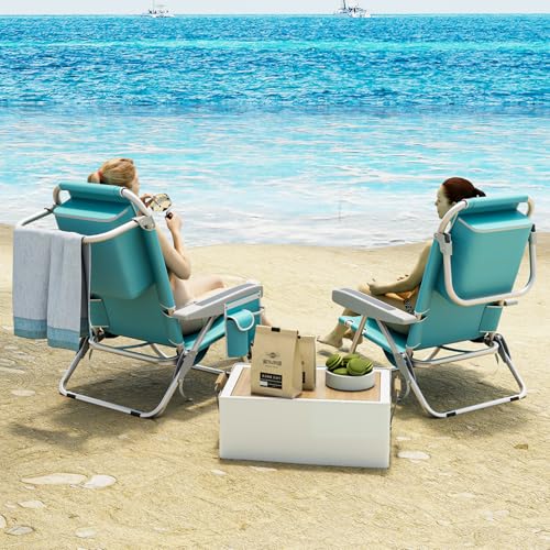 Image of Tangkula Set of 4 Backpack Beach Chair, 5-Position Lightweight Folding Lay Flat Beach Chairs with Storage Bag, 2 Cup Holders, Towel Bar, Backpack Straps
