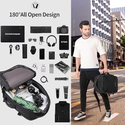 Image of TECHYBEE 45 L Expandable Travel Backpack - Flight Approved Carry On Weekender Bag with 16-Inch Laptop Compartment - Anti-Theft Large Business & College Daypack (Black)
