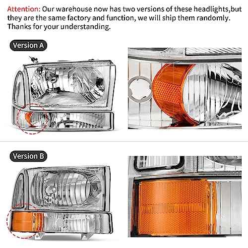 DWVO Headlights Assembly Compatible with 1999-2004 Ford F-250 F-350 F-450 F-550 Super Duty/2000-2004 Ford Excursion Pickup Truck Signal Lamps Chrome Housing Clear Lens Amber Reflector by DWVO - Image 7