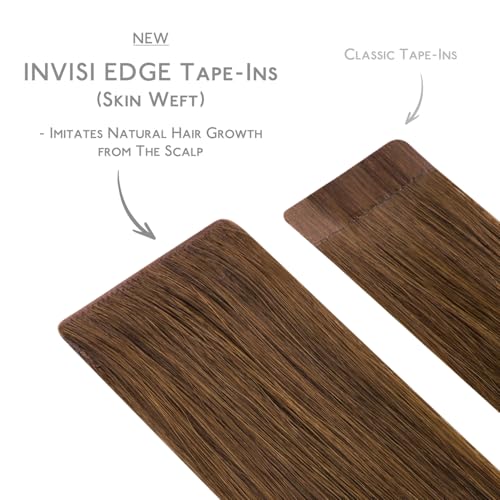 Image of WENNALIFE Invisi Edge Tape in Hair Extensions Human Hair,#5R,24 Inch | 24 Inch 50g 20pcs (Invisi Edge & Classic) Light Auburn Brown Invisi Remy Hair Natural Seamless Injected Tape In