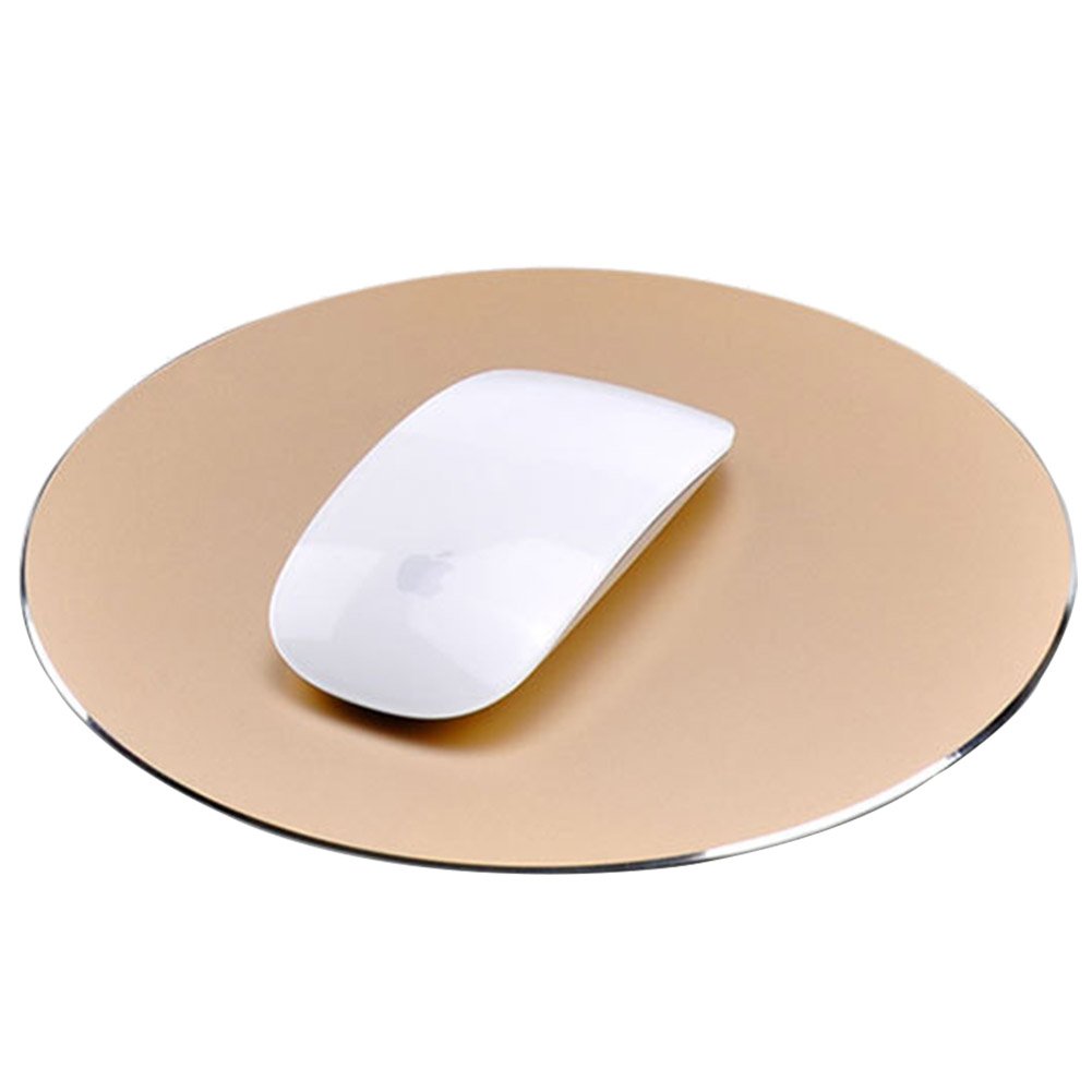 Round Mouse Pad LoiStu Round Aluminum Alloy Mouse Pad Winter and Summer Dual-Use Waterproof Antiski Matte Metal / High-Grade PU Leather Mouse Pad (Gold)