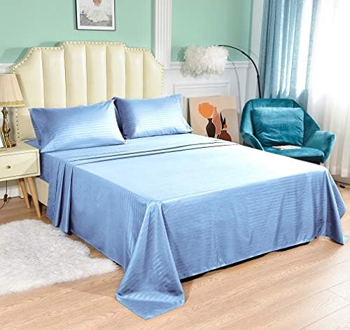 JÁCLER King 4 Piece Sheet Set- Microfiber Bedding - Bed Sheets - Extra Soft - Easy Fit - Breathable & Cooling Sheets - Comfy, Wrinkle, Fade - Stain Resistant– Stripe Light Blue