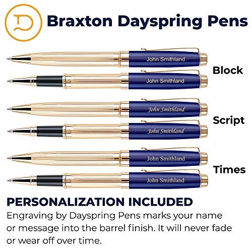 Dayspring Pens Personalized Braxton Ballpoint And Rollerball Pen Set - Blue. Real 18Krt Gold Plated Gift Set For A Man Or Women, Custom Engraving Is Included. Comes In Pen Case #TOP1