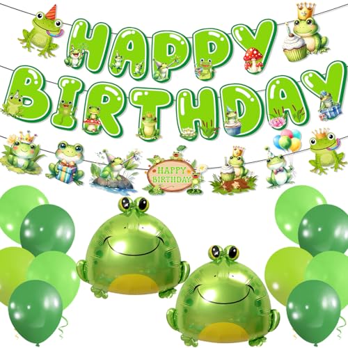 Frog Birthday Decorations: Frog Party Decorations with Frog Balloons Happy Birthday Banner for Frog Decorations