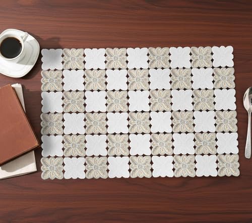 Image of Dakshya Industries PVC Waterproof Table Mats Set of 2 - Rectangular 45x30 cm, Heat Resistant Non-Slip Placemats for Dining Tablea (Gold)