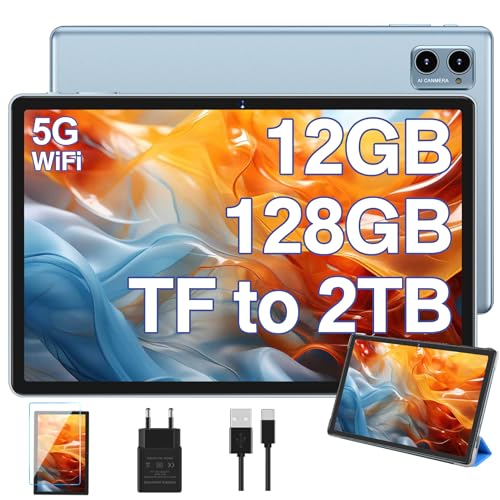DEERTiME 2026 Newest Tablette 10 Pouces Android OS Tablette Tactile, Octa-Core, 5G WiFi 12Go RAM+128Go ROM(TF 2TB), Bluetooth 5.0, Dual Camera, 6000mAh, Type-C, avec Cas - Bleu