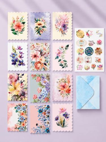 Image of DOODLE Floral Blank Notecards with Envelopes - Set of 24 Mini Greeting Cards with 24 Envelopes & 48 Stickers | Thank You Notes, Gift Enclosures & All Occasion Cards