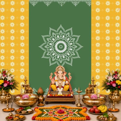 Image of Party Propz Traditional Backdrop Decoration Cloth - 1Pc Ganpati Decoration Setup for Home, Backdrop Cloth Decorations for Pooja, Varamahalakshmi Decorative Items, Krishna Janmashtami, Annaprasana