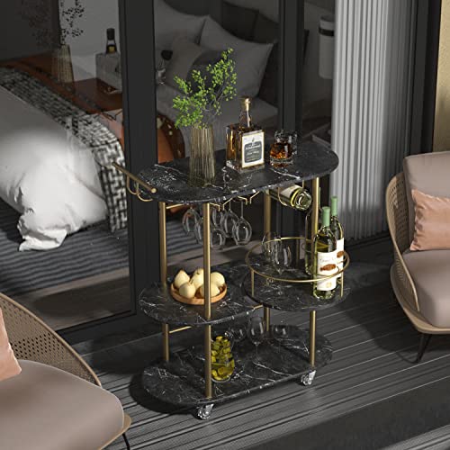 Paukin Black Bar Carts With 4-Tier Storage Shelves, Mobile Bar Serving Cart With Wine Rack And Glass Holder, For The Home, Kitchen, Living Room, Dining Room #TOP2