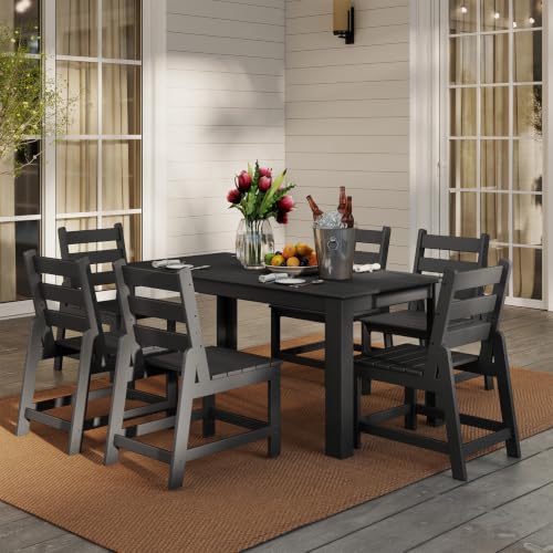 Image of GREENVINES HDPE Outdoor Patio Dining Set of 7, Table and 6 Chairs, Black