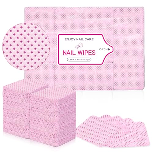 Beloving Lint Free Nail Wipes, 600 PCS Non-Woven Fabric Nail Polish Remover Pads for Glue Wipes Lash Extensions, Nail Wipes for Gel Nails Lint Free Nail Supplies for Nail Techs Must Have, Pink