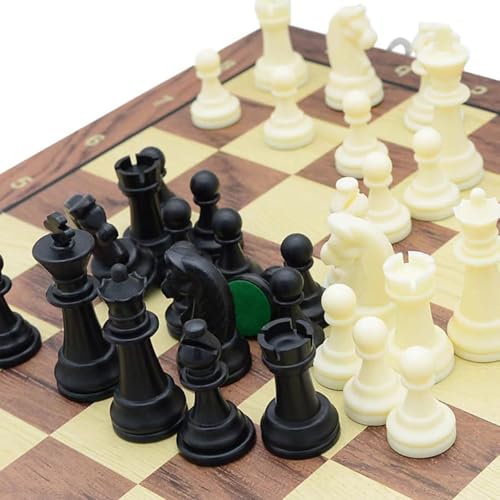 Kit Jogo de Xadrez Profissional, com Damas e Gamão 3 em 1, Tabuleiro de Madeira Magnético Dobrável d