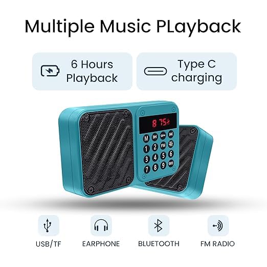 Image of M7 Pocket Blast FM Radio with Bluetooth Speaker with Powerful Sound, 6w-12 Hours (Tupe C Charging) and Number Pad (AUX, SD Card, USB Input (AUX, SD Card, USB Input) (M-7 Blue)