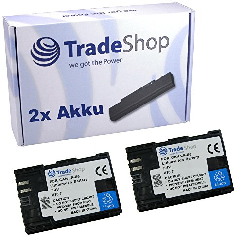 2 x Trade Shop – Batería de ion de litio para cámara Canon EOS 5DS 5DS de R 6d, 60Da, 70d 7d Mark II, empuñadura de batería Canon BG E6