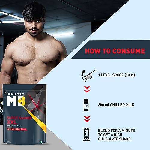 Image of MuscleBlaze Super Gainer XXL (Cookies & Cream, 1kg / 2.2lbs, 10 Servings) | Muscle Mass High Protein Gainer