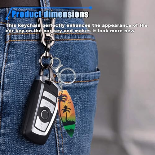 Image of Summer Beach Favors Car Keychain, Acrylic Surfboard Coconut Tree Keychains, Personalized Beach Keychain
