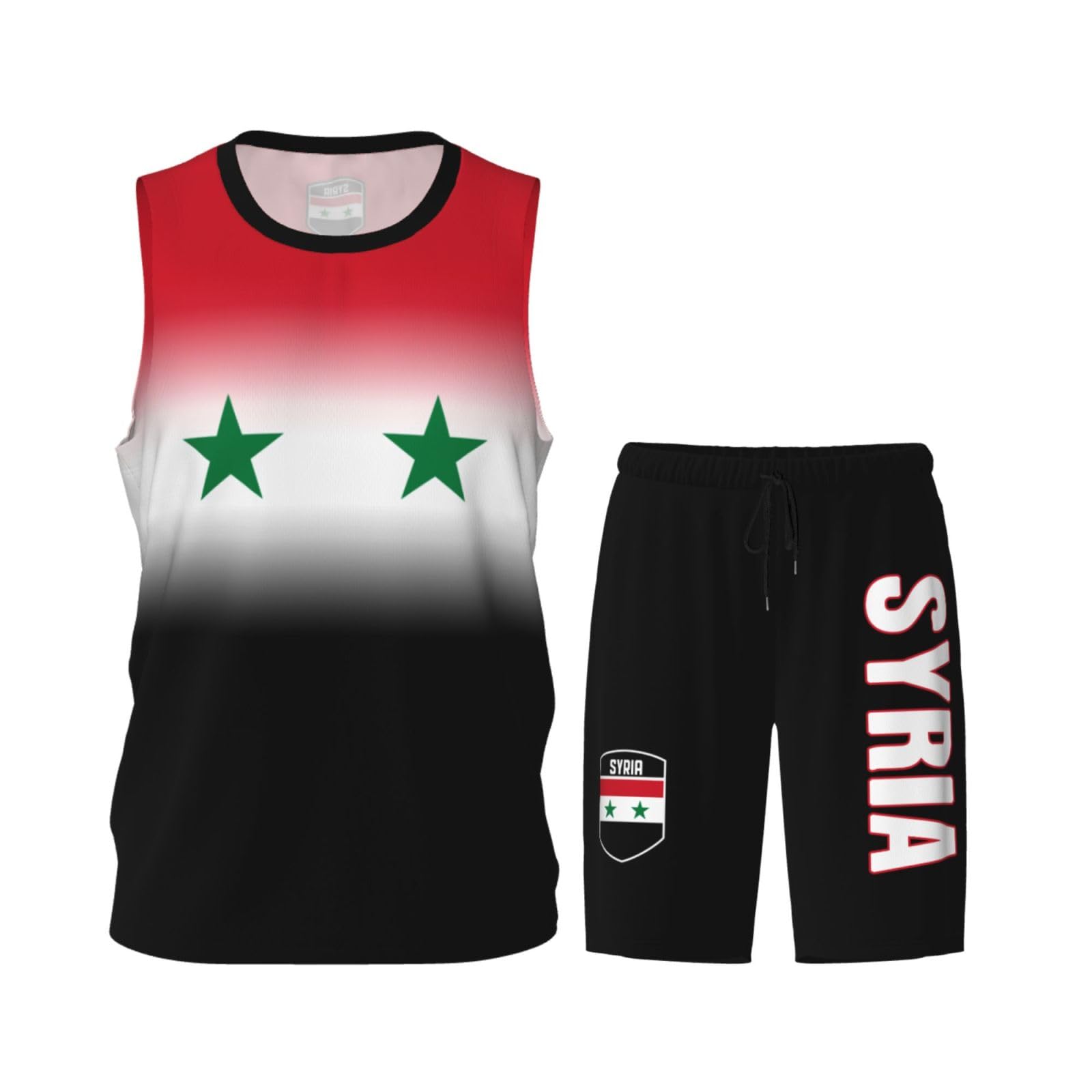 DABOYOZHZH Syria Flag Basketball Uniform Suit for Men Team Training Athletic Gradient Jersey