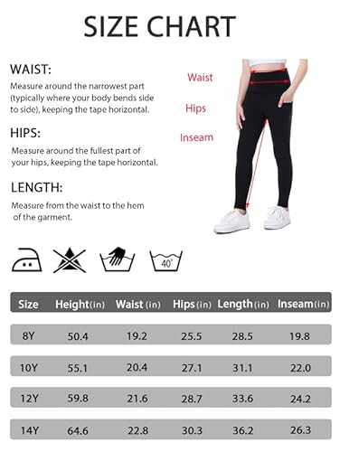 Exarus Girls Black Leggings Athletic Compression Pants With Pockets High Waist Active Dance Yoga Tights 10 Years #TOP6