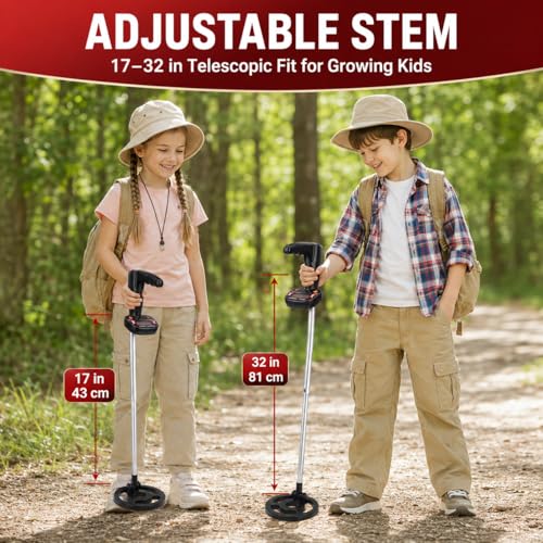 Image of Metal Detector for Kids - Adjustable 17 inch-32 inch Kids Metal Detector with LCD Display, 6 inch IP68 Waterproof Search Coil, Beginner Treasure Finder, Gift for Boys and Girls