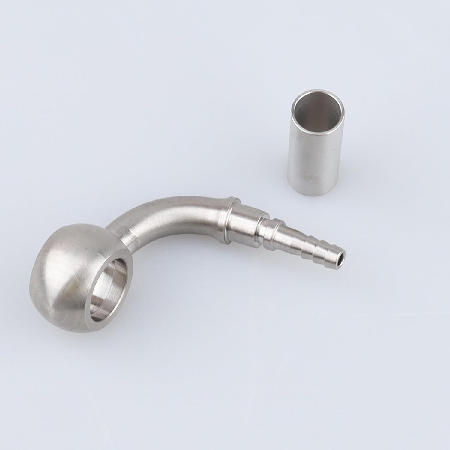AC PERFORMANCE 10mm ID Banjo Crimp on Barb Fitting 90 Degree for 1/8" Brake Line, Stainless Steel