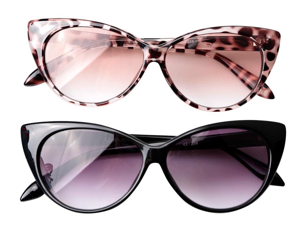 SOOLALA 2-Pair Value Pack Fashion Designer Gray Tinted Cat Eye Glasses for Womens, 2mix