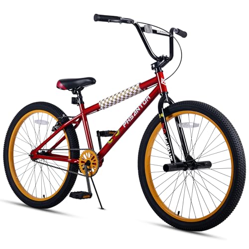 vollsch Phantom 24 Inch BMX Freestyle Bike for Skate Park Street Riding, 7-15 Years Old Kids Beginner Riders, Golden Red